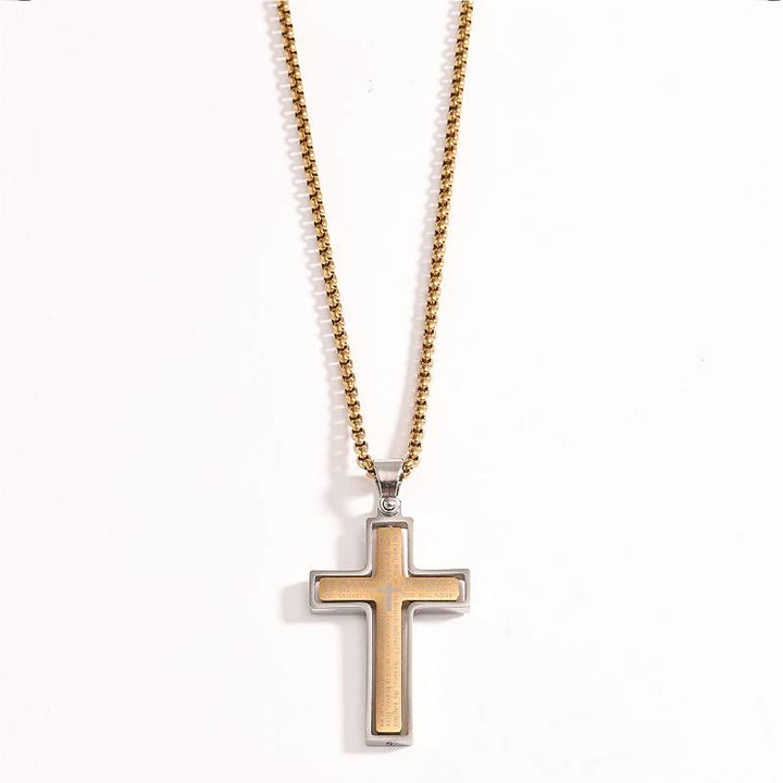 Christianartworkshop Rotatable Lord's Prayer Layered Cross Box‑Chain Necklace: Emblem of Heavenly Shelter - Golden&Silver - image 4