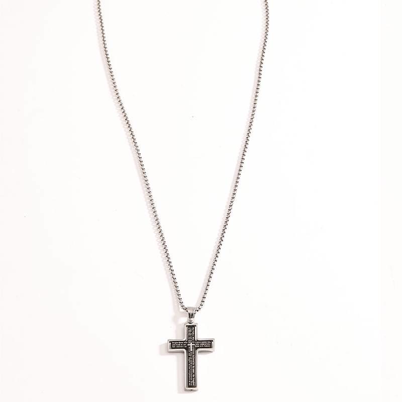 Christianartworkshop Rotatable Lord's Prayer Layered Cross Box‑Chain Necklace: Emblem of Heavenly Shelter - Black&Silver - image 5
