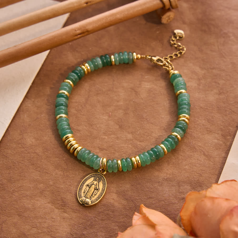 Christianartworkshop Natural Stone Disc‑Bead Our Lady Bracelet: Emblem of Gentle Heavenly Intercession - Green Aventurine - image 3