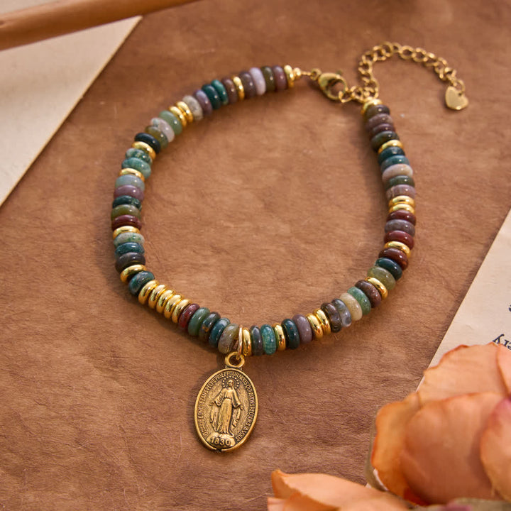 Christianartworkshop Natural Stone Disc‑Bead Our Lady Bracelet: Emblem of Gentle Heavenly Intercession - Indian Agate - image 5