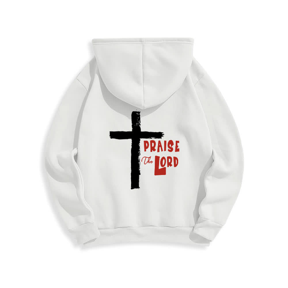 Christianartworkshop Praise The Lord Brush Cross Fleece Lined Pullover Hoodie - image 4
