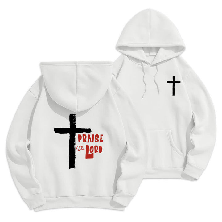 Christianartworkshop Praise The Lord Brush Cross Fleece Lined Pullover Hoodie - White - 2XL - image 3