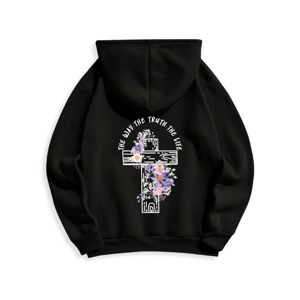 Christianartworkshop The Way The Truth The Life Floral Cross Hoodie - image 7