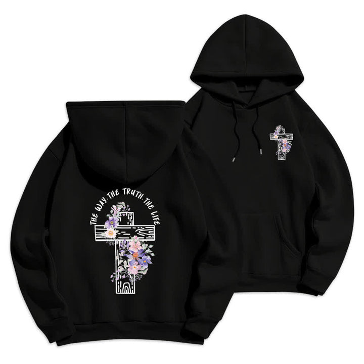 Christianartworkshop The Way The Truth The Life Floral Cross Hoodie - Black - 2XL - image 6