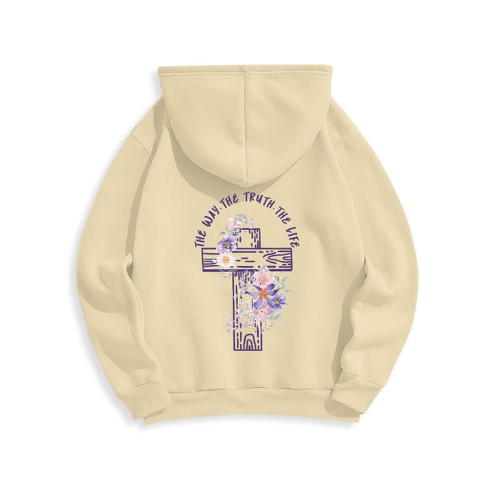 Christianartworkshop The Way The Truth The Life Floral Cross Hoodie - image 13