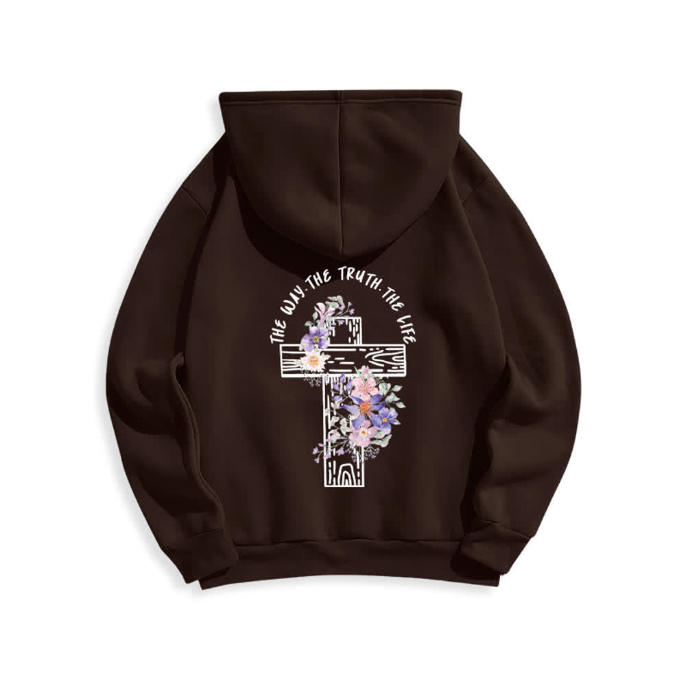 Christianartworkshop The Way The Truth The Life Floral Cross Hoodie - image 10