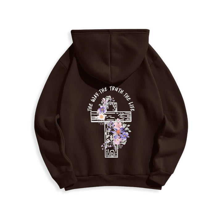 Christianartworkshop The Way The Truth The Life Floral Cross Hoodie - image 10