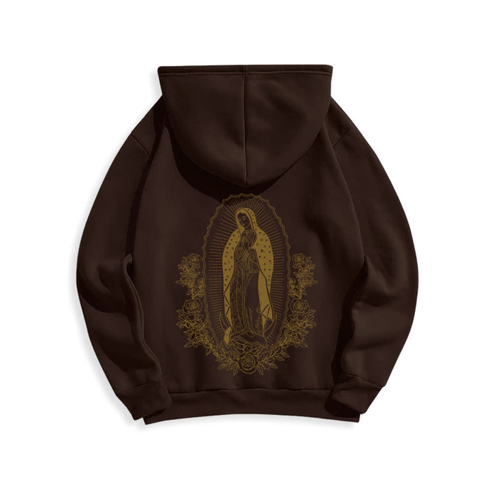 Christianartworkshop Virgin Mary Floral Halo Streetwear Pullover Hoodie - Brown - 2XL - image 6