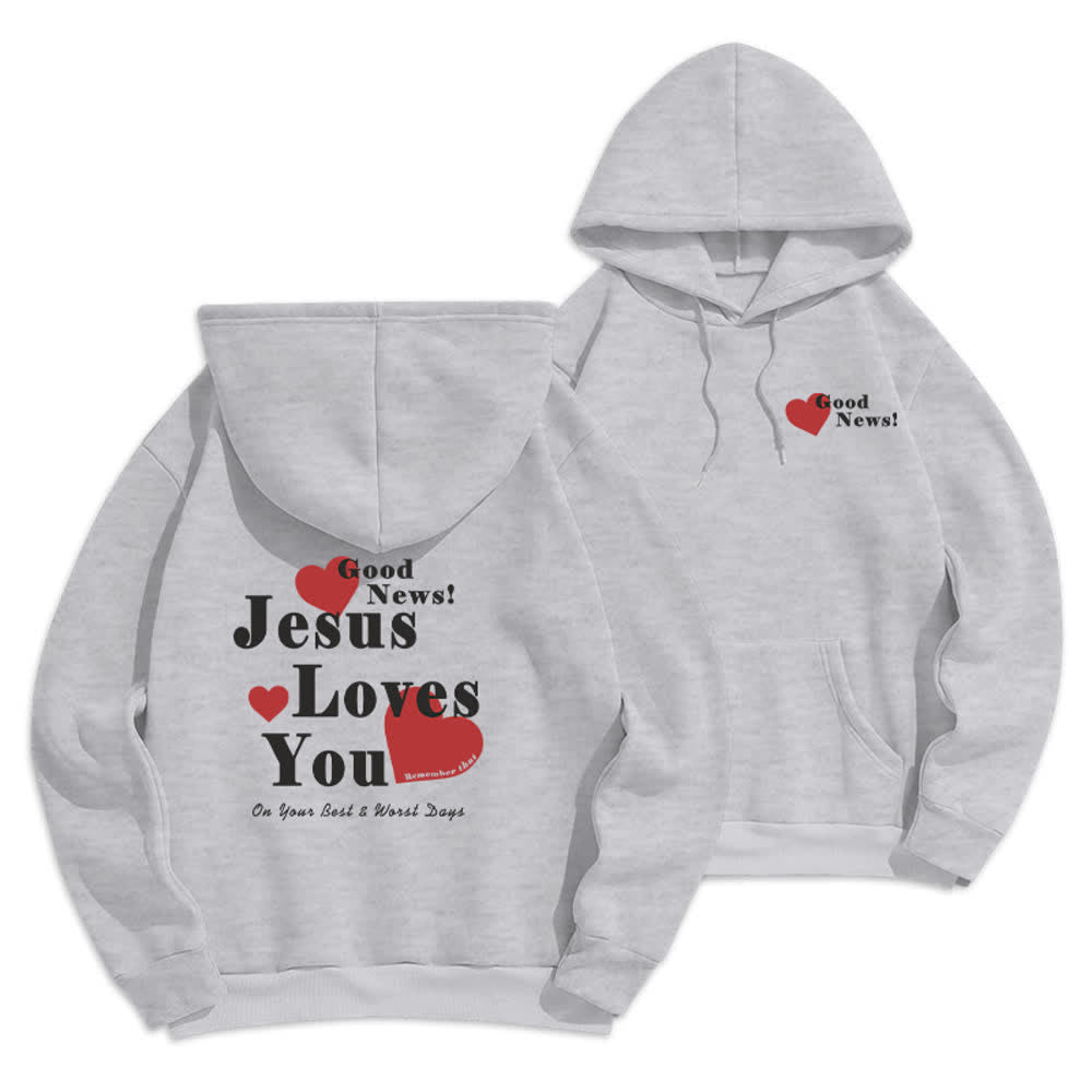 Christianartworkshop Jesus Loves You Good News Fleece Pullover Hoodie - Grey - 2XL - image 12