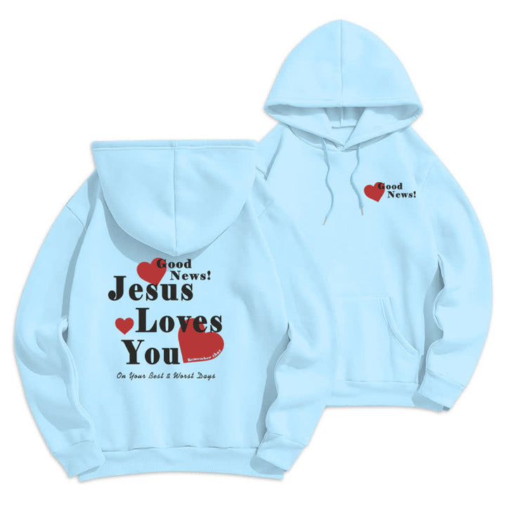 Christianartworkshop Jesus Loves You Good News Fleece Pullover Hoodie - Blue - 2XL - image 3