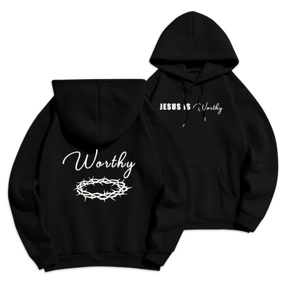 Christianartworkshop Jesus Is Worthy Gold Print Chocolate Brown Pullover Hoodie - Black - 2XL - image 6