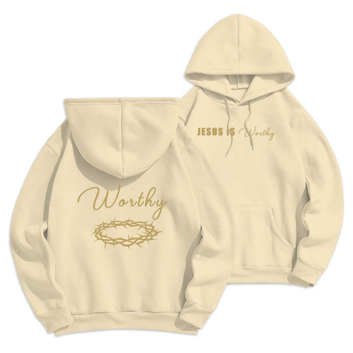 Christianartworkshop Jesus Is Worthy Gold Print Chocolate Brown Pullover Hoodie - Beige - 2XL - image 9