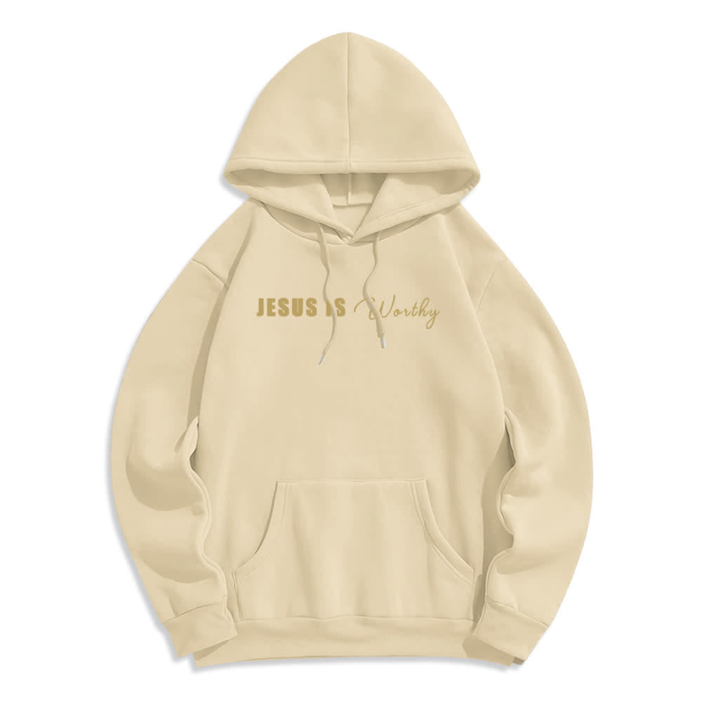 Christianartworkshop Jesus Is Worthy Gold Print Chocolate Brown Pullover Hoodie - image 11
