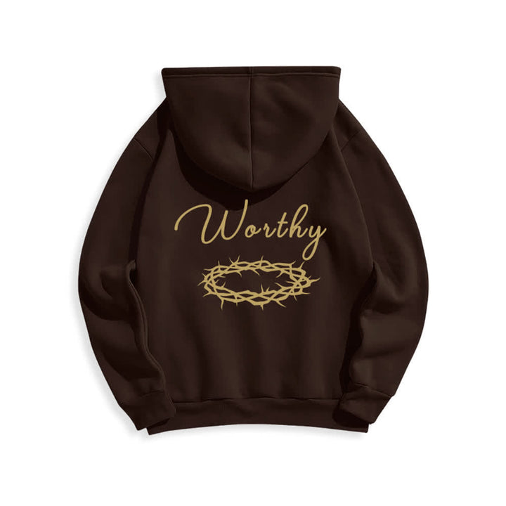 Christianartworkshop Jesus Is Worthy Gold Print Chocolate Brown Pullover Hoodie - image 1
