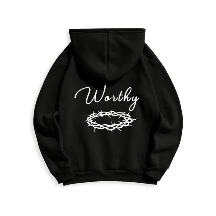 Christianartworkshop Jesus Is Worthy Gold Print Chocolate Brown Pullover Hoodie - image 7