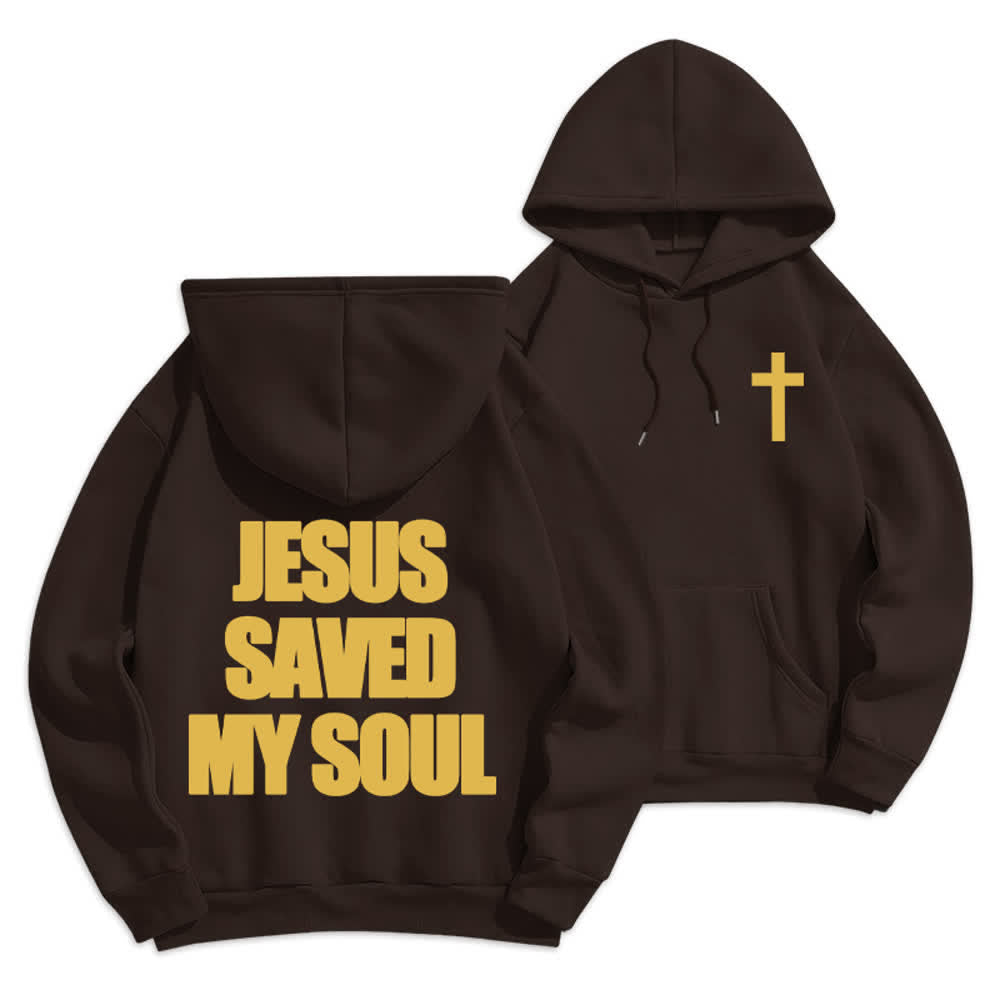 Christianartworkshop Jesus Saved My Soul Vintage Brown Fleece Pullover Hoodie - Brown - 2XL - image 0