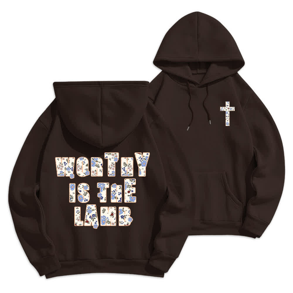 Christianartworkshop Floral Cross Patch Oversized Fleece Lined Hoodie - Brown - 2XL - image 0