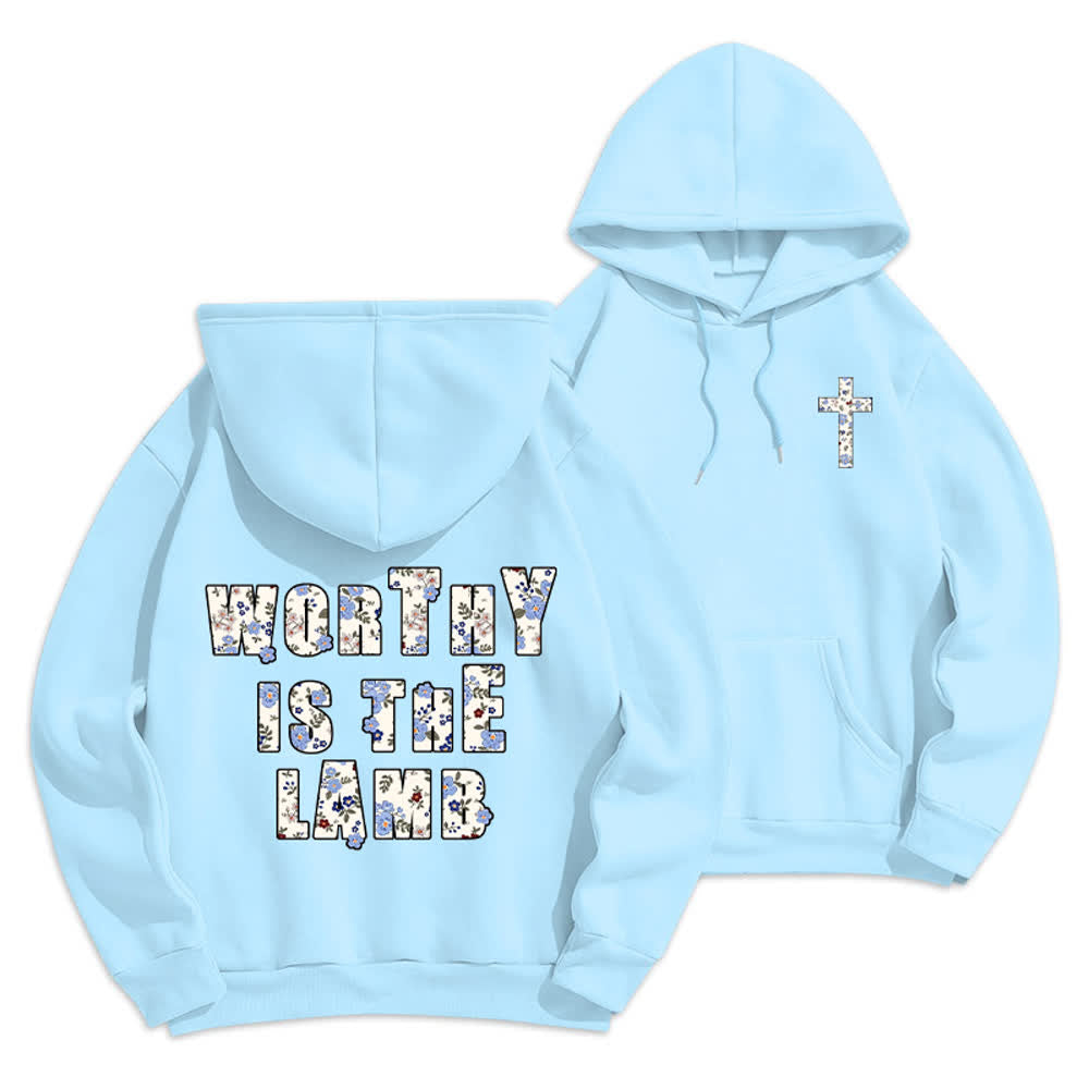 Christianartworkshop Floral Cross Patch Oversized Fleece Lined Hoodie - Blue - 2XL - image 18