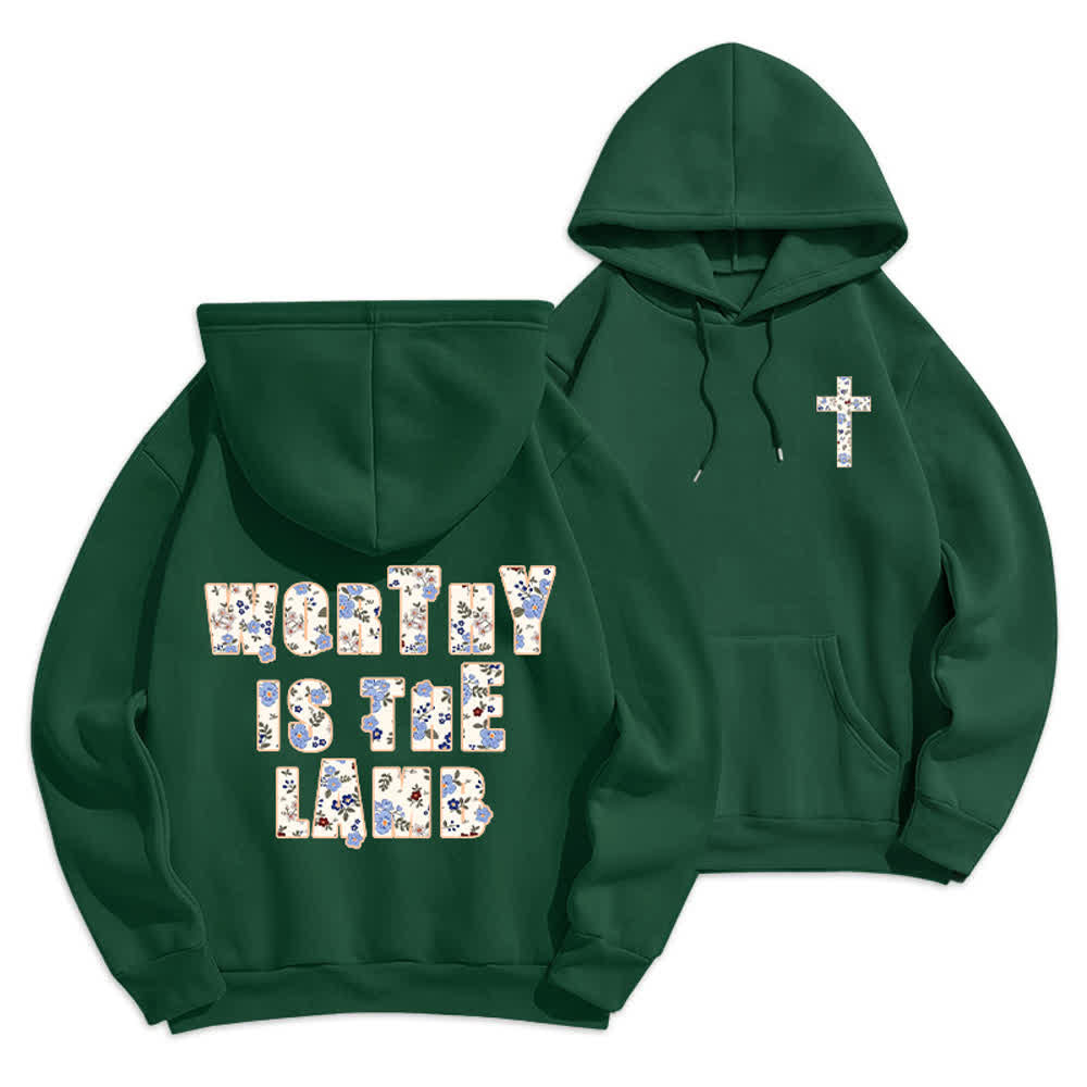 Christianartworkshop Floral Cross Patch Oversized Fleece Lined Hoodie - Green - 2XL - image 21