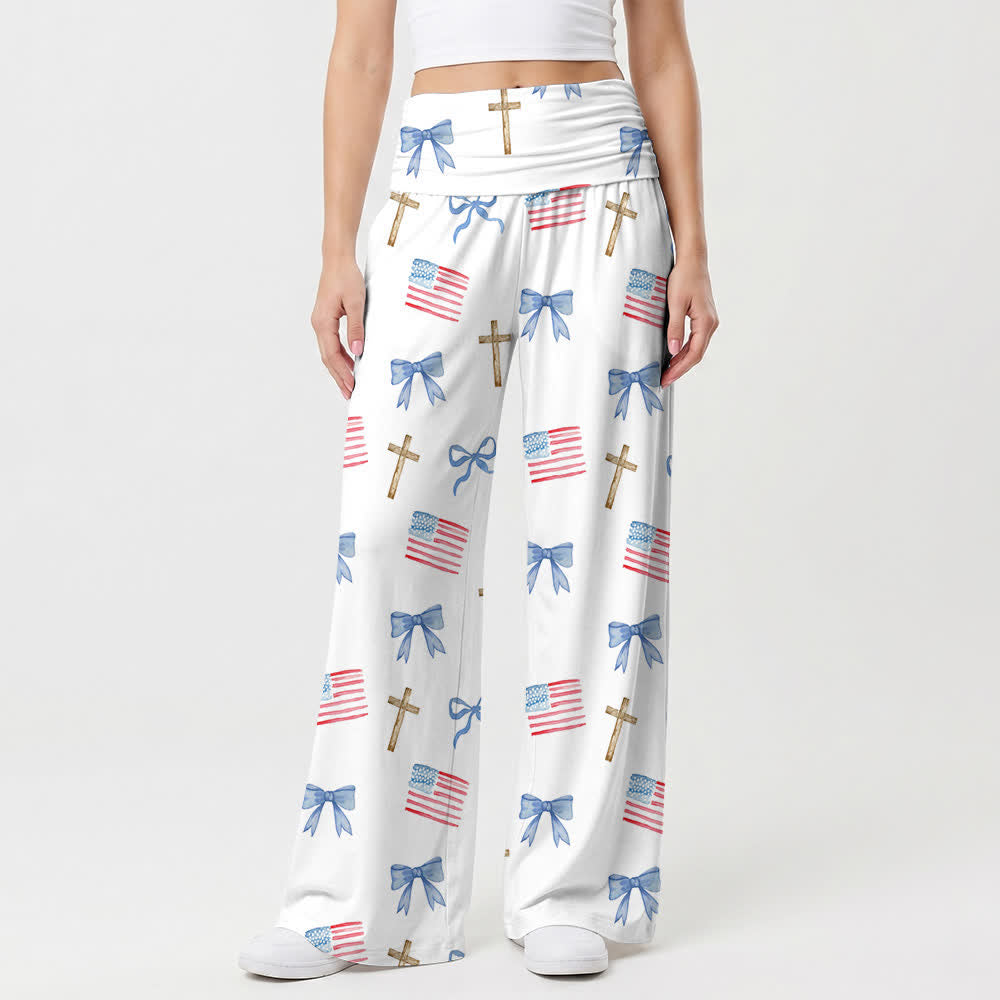 Christianartworkshop Americana Bow And Cross Print Women’s Wide Leg Pants - US22,UK/AU26,EU54 - image 0
