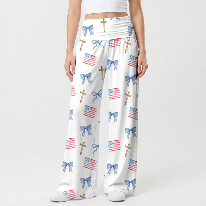 Christianartworkshop Americana Bow And Cross Print Women’s Wide Leg Pants - US22,UK/AU26,EU54 - image 0
