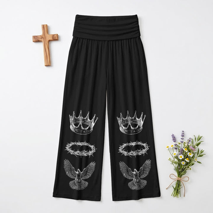 Christianartworkshop Crown And Dove Foldover Waist Women’s Wide Leg Pants - US22,UK/AU26,EU54 - image 0