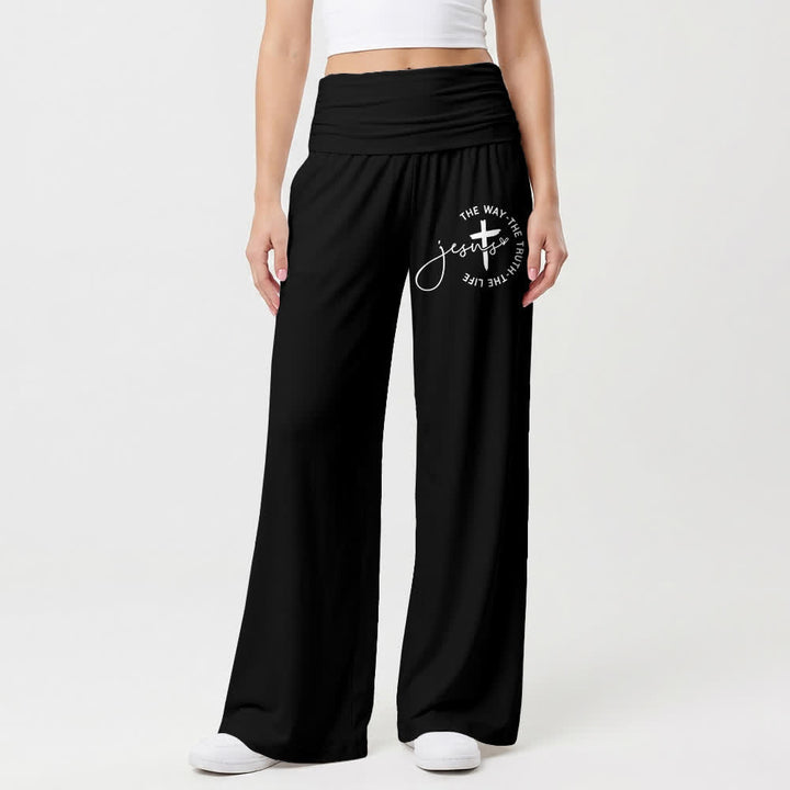 Christianartworkshop Jesus Cross Foldover Waist Women's Wide Leg Pants - image 10