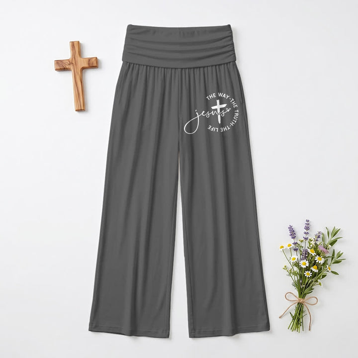 Christianartworkshop Jesus Cross Foldover Waist Women's Wide Leg Pants - Grey - US22,UK/AU26,EU54 - image 0