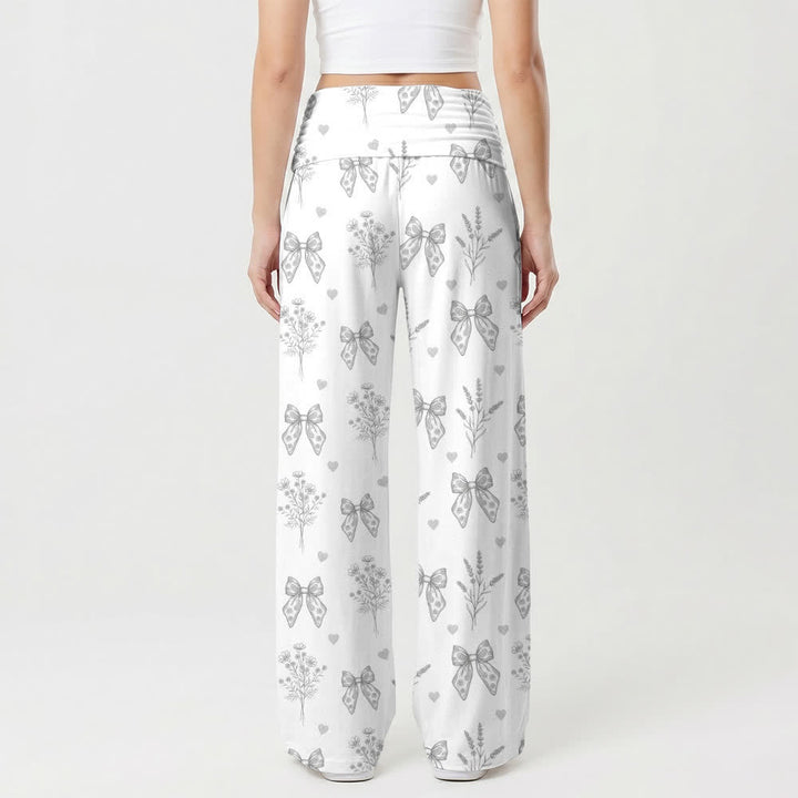 Christianartworkshop Soft Gray Bow Floral Print Women's Wide Leg Pants - image 1