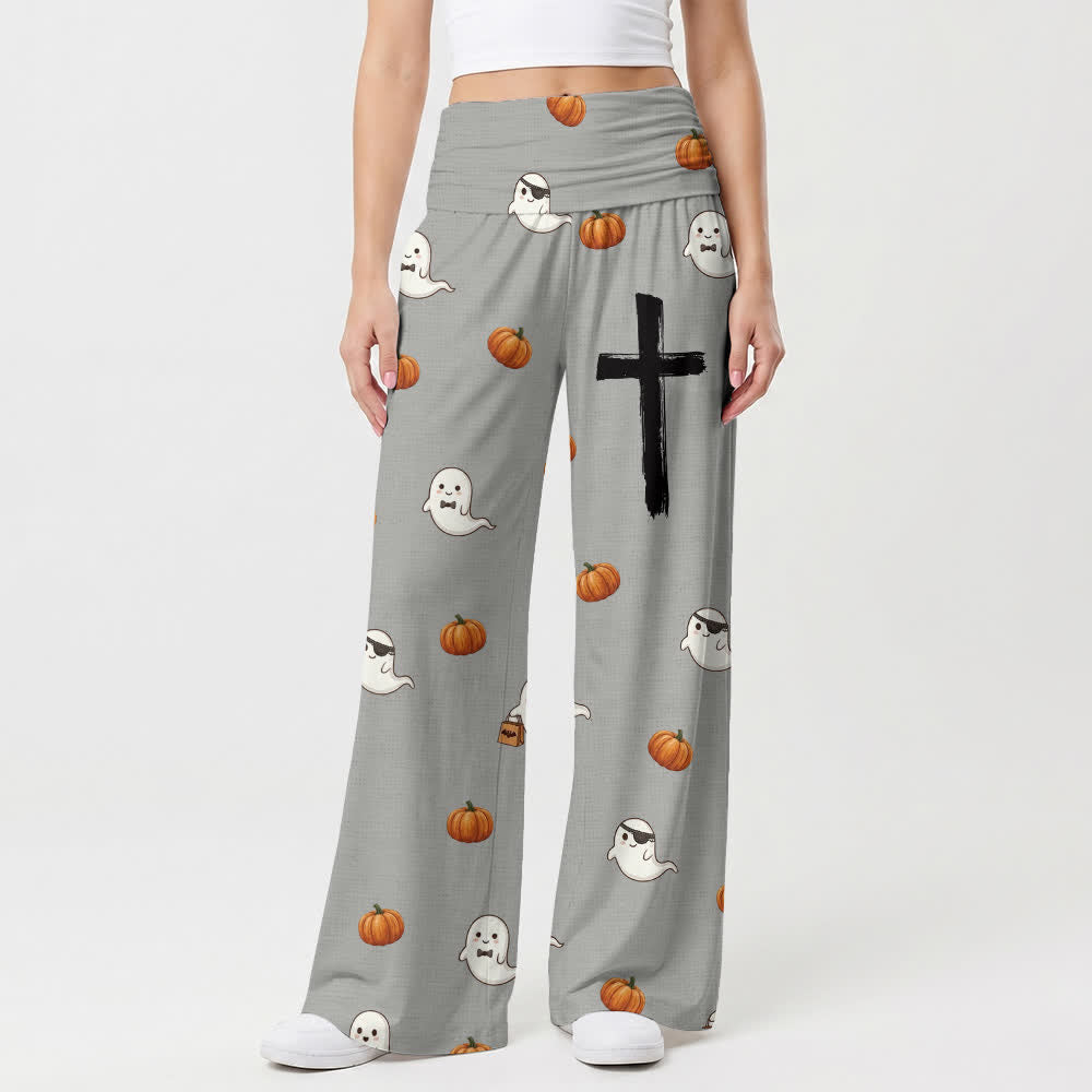 Christianartworkshop Ghost Pumpkin Cross Cozy Lounge Women’s Wide Leg Pants - image 1