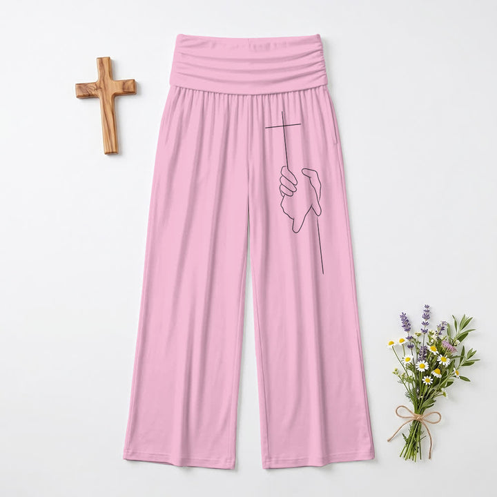 Christianartworkshop Graceful Cross Line Art Black Soft Draped Womens Wide Leg Pants - Pink - US22,UK/AU26,EU54 - image 9