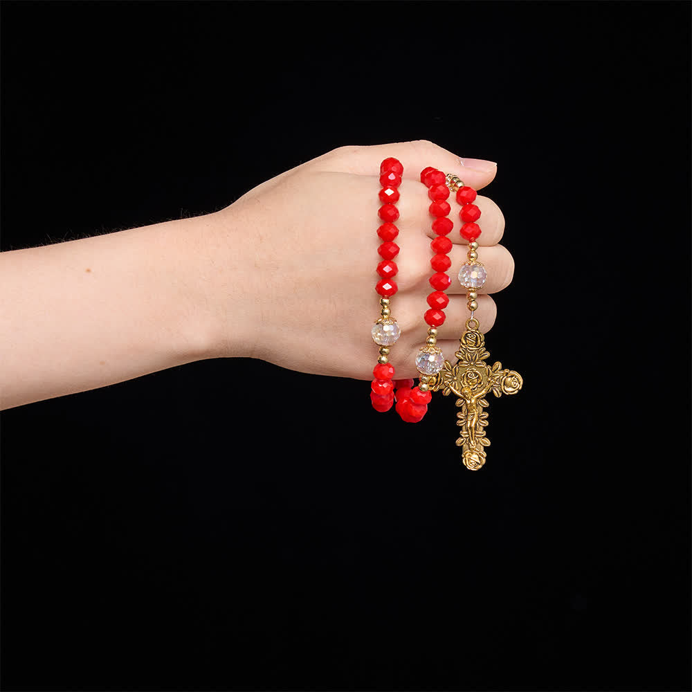 Christianartworkshop Ornate St.Therese‑Themed Rosary With Rose‑Carved Cross: Emblem of Gentle Heavenly Grace - image 1