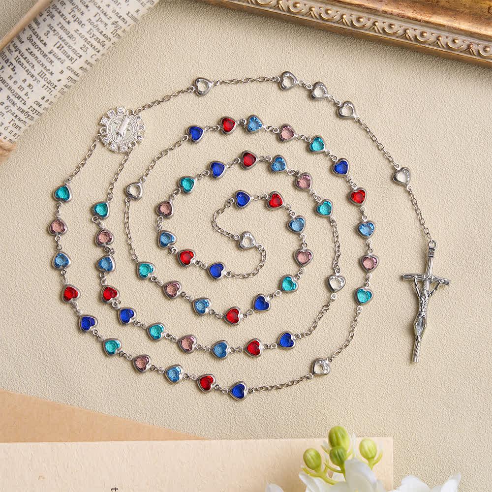 Christianartworkshop Silver‑Toned Heart‑Zircon Rosary With St.Benedict Medallion: Emblem of Gentle Heavenly Grace - Heart Zircon Beads Rosary - image 0