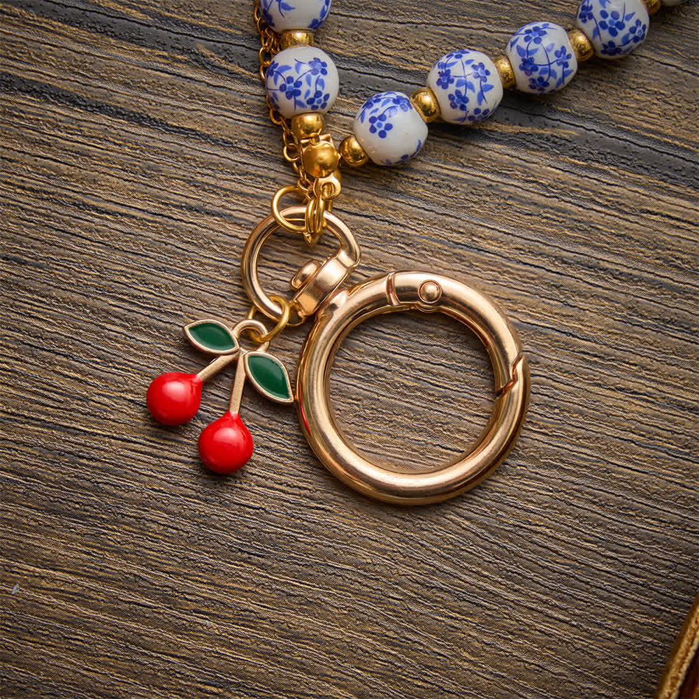Christianartworkshop Floral Porcelain‑Bead Cherry Accent Bag Charm With Jeweled Cross: Emblem of Gentle Heavenly Grace - image 6