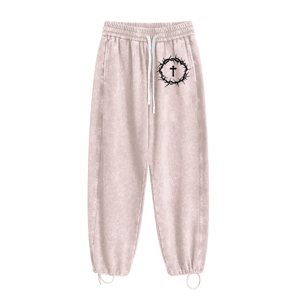 Christianartworkshop Thorn Cross Relaxed Fit Washed Sweatpants - Beige - 2XL - image 2