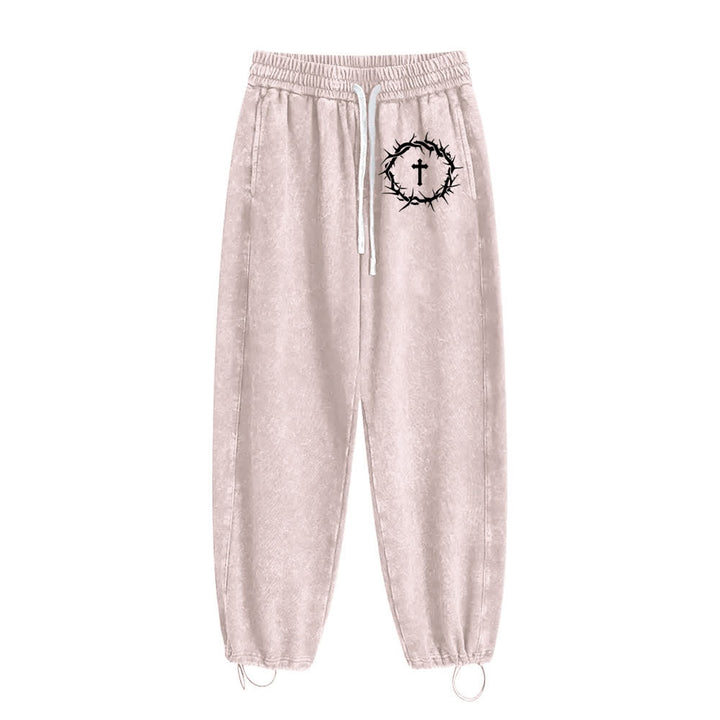 Christianartworkshop Thorn Cross Relaxed Fit Washed Sweatpants - Beige - 2XL - image 2