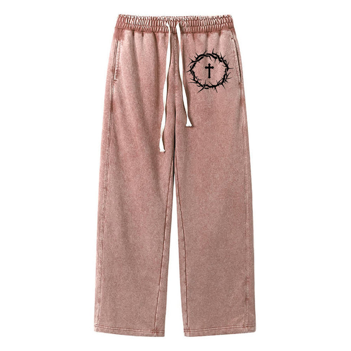 Christianartworkshop Thorn Cross Relaxed Fit Washed Sweatpants - Brown - 2XL - image 14