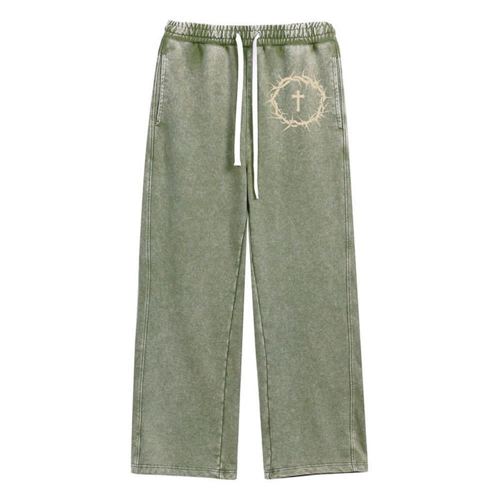 Christianartworkshop Thorn Cross Relaxed Fit Washed Sweatpants - Army Green - 2XL - image 8