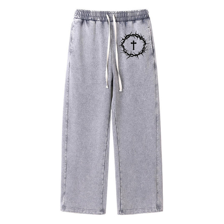 Christianartworkshop Thorn Cross Relaxed Fit Washed Sweatpants - Grey - 2XL - image 11