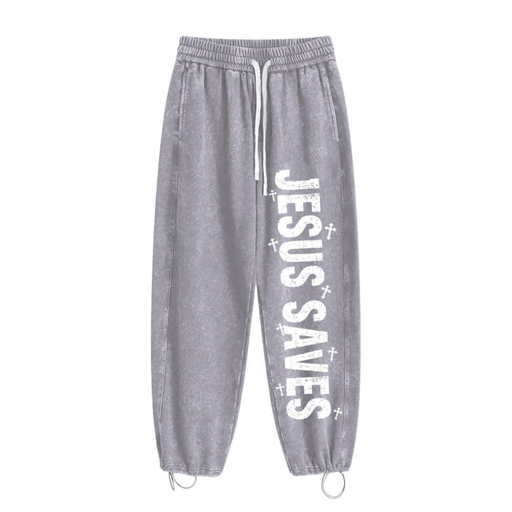 Christianartworkshop Jesus Saves Distressed Statement Washed Sweatpants - image 5