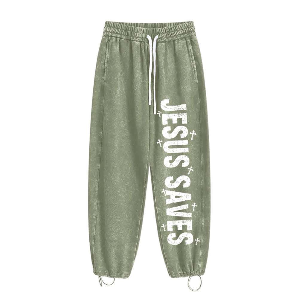 Christianartworkshop Jesus Saves Distressed Statement Washed Sweatpants - image 14