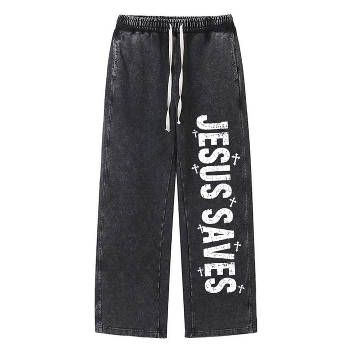 Christianartworkshop Jesus Saves Distressed Statement Washed Sweatpants - Black - 2XL - image 9