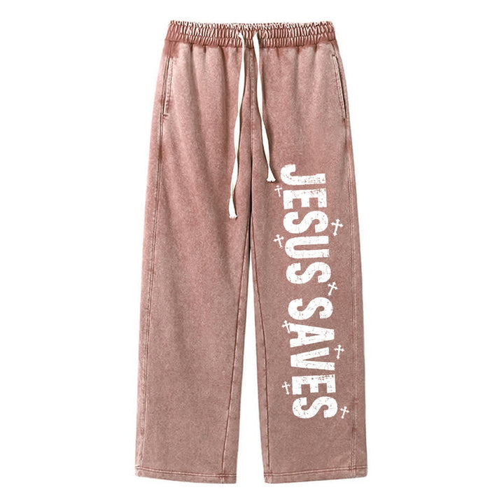Christianartworkshop Jesus Saves Distressed Statement Washed Sweatpants - image 17