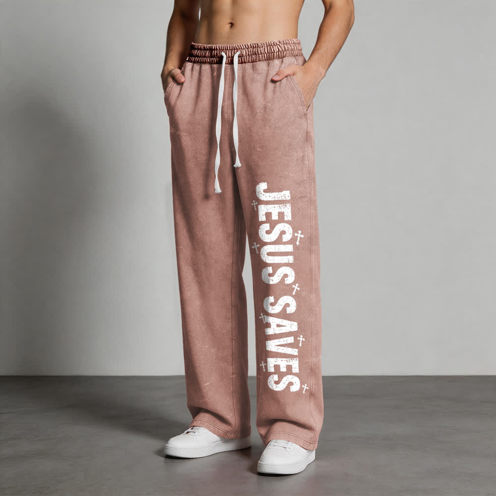 Christianartworkshop Jesus Saves Distressed Statement Washed Sweatpants - image 18
