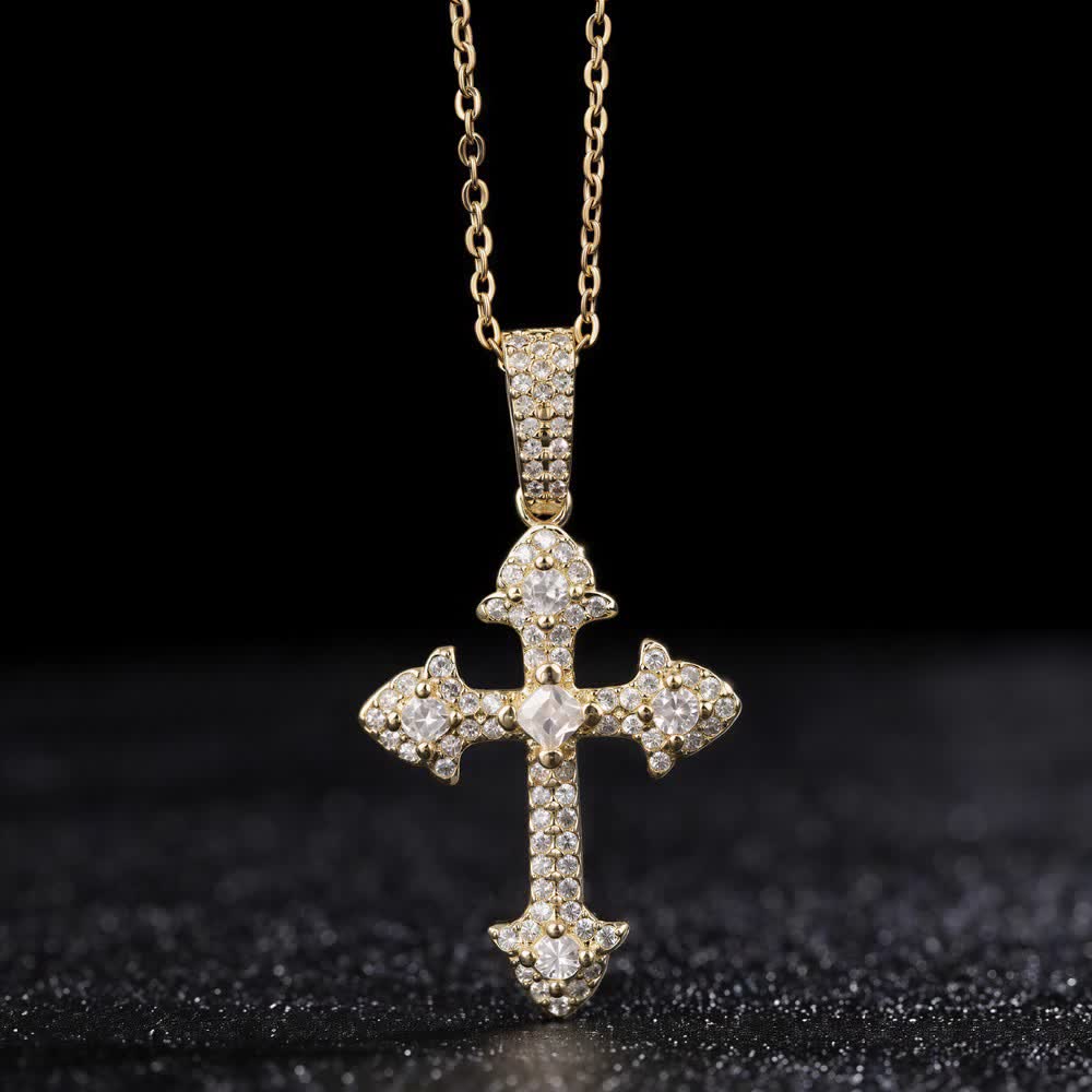 Christianartworkshop Sparkling Pavé‑Set Cross Pendant Necklace: Token Of Noble Divine Shelter - Golden - image 0