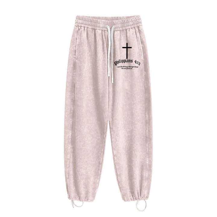 Christianartworkshop Philippians 4:13 Cross Mineral Washed Sweatpants - image 8