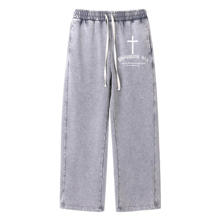 Christianartworkshop Philippians 4:13 Cross Mineral Washed Sweatpants - Grey - 2XL - image 9