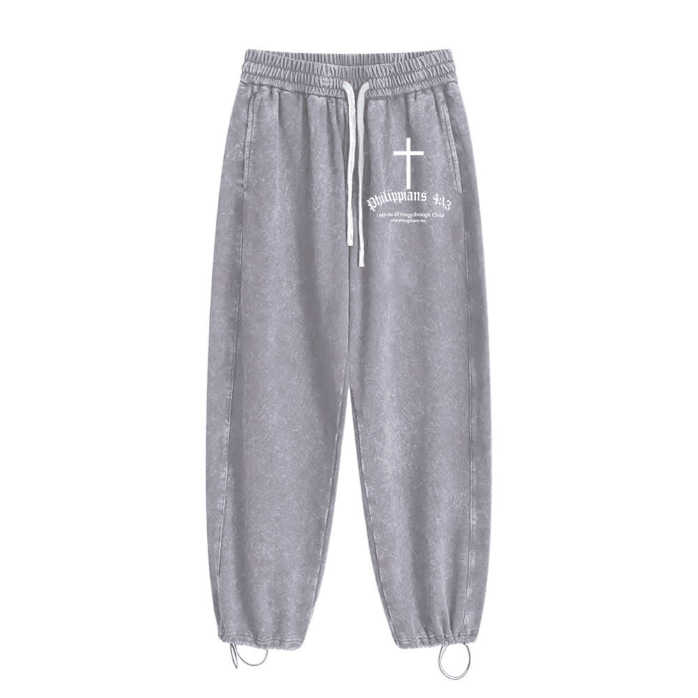 Christianartworkshop Philippians 4:13 Cross Mineral Washed Sweatpants - image 13