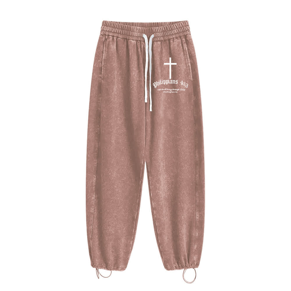 Christianartworkshop Philippians 4:13 Cross Mineral Washed Sweatpants - Brown - 2XL - image 2