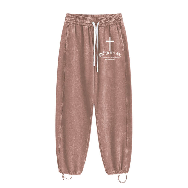 Christianartworkshop Philippians 4:13 Cross Mineral Washed Sweatpants - Brown - 2XL - image 2